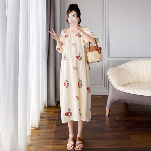 Robe Longue À Broderie Florale Pour Femme Enceinte,Vêtement Droit,Doux,Mode Coréenne,Été,2024