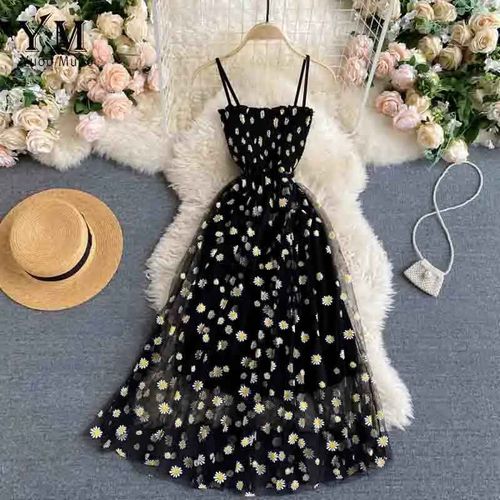 Yuoomuoo-Robe De Soirée En Maille Imprimée Andrflower,Deux Couches,Bretelles Spaghetti,Robe Mi-Longue De Vacances,Robe De Plage Éducative,Mode Coréenne,Détruire,Été