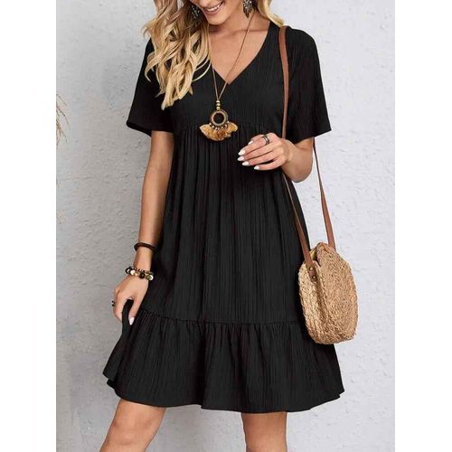Mini Robe Décontractée À Manches Courtes Et Col En V,Streetwear Élégant,Robe De Plage,Robe De Soirée Éducative,Volants D'été,2024