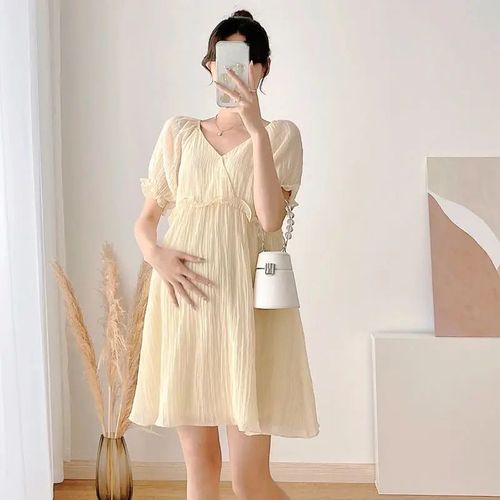 Robe Longue À Manches Courtes Et Col En V Pour Femme Enceinte,Vêtement Confortable Et Élégant,À La Mode,Été