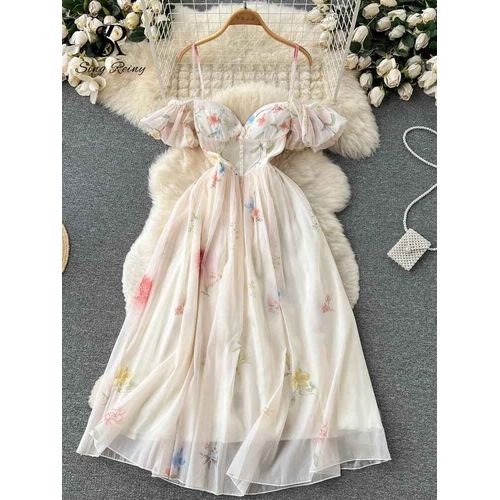 Singreiny-Robe Longue À Bretelles Sexy Pour Femme,Corset Sans Bretelles,Dos Nu,N?ud Doux,Imprimé,Été