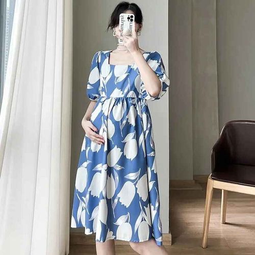 Robe D'été Imprimée À Col Carré Pour Célébrités Internet,Vêtements À La Mode,Manches,Alter-Fit