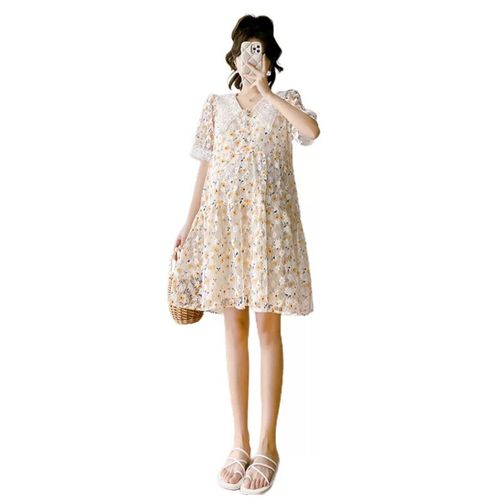 2024 Nouvelle Marque D'été Alterfur S Femmes Mignon Floral Broderie Dentelle Robes Femmes Enceintes A-Ligne Robe Md-04890