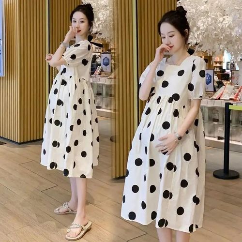 Alterlongue Robe D'été À Motif De Vague D'âge Réduit,Au-Dessus Du Genou,Col Carré,Vêtements Post-Partum