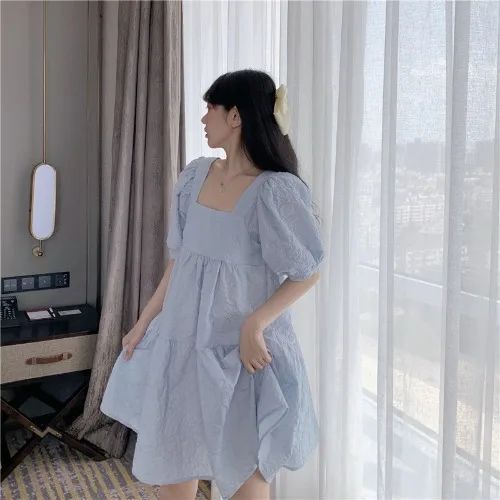 Robe Élégante À Manches Bouffantes Pour Femmes,Style Élégant,Col Carré,Design,Blanc,Premier Amour,Été,2024