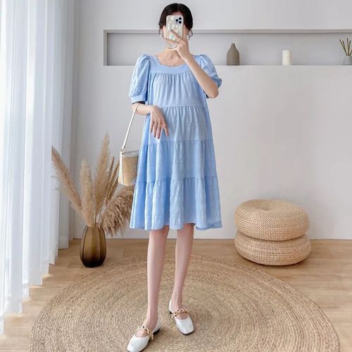 Robes À Manches Courtes Pour Femmes Enceintes,Col Carré,Vêtements À La Mode,Nouvelle Arrivée,Été,2024