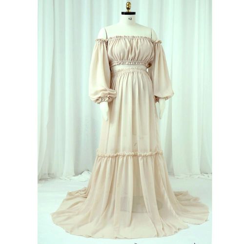 Alterfur Ses-Robe Deux Pièces En Mousseline De Soie Pour Baby Showers,Robe Bohème À Manches Longues,Robe De Grossesse En Dentelle Pour Une Séance Photo