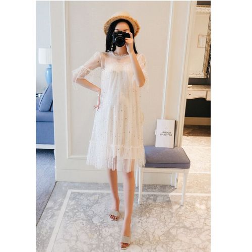 Robe D'été En Coton À Paillettes Pour Femme Enceinte,Tenue Décontractée,Demi Manches,Nouvelle 2023