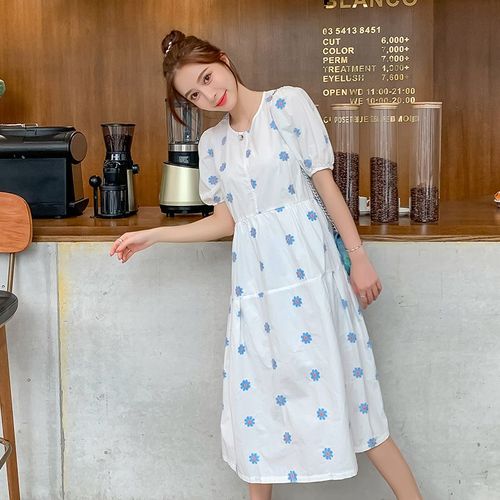 Robe D'été En Coton Fleuri Pour Femmes Enceintes,Vêtements À Manches Courtes,Robe Vertébrale,8003 - Alterclothes