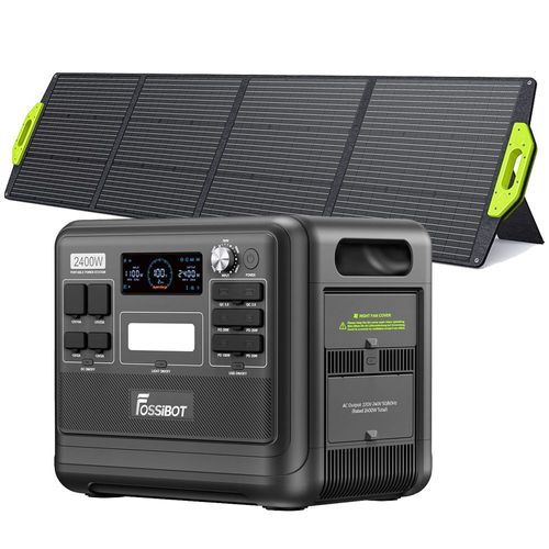 FOSSiBOT F2400 Centrale électrique portable noire avec panneau solaire pliable FOSSiBOT SP200 200 W