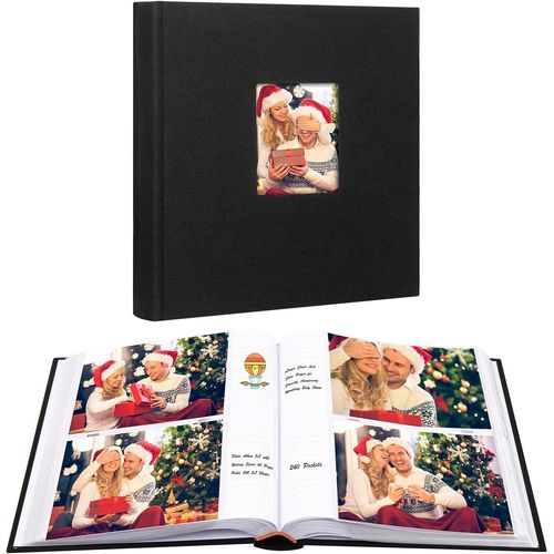 240 Poches Album Photo 13X18 Avec Espace D'Écriture, Grande Capacité 13X18 Album Photo, Couverture En Lin Pages Sans Acide Livre Photo Avec Mémo Pour Bébé Famille Anniversaire De Mariage Photos (Noir)