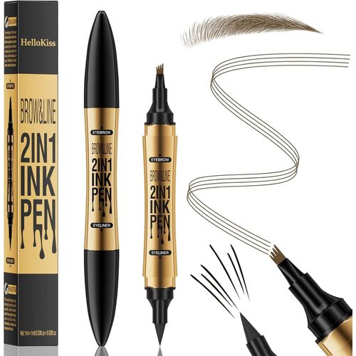 Crayon À Sourcils Et Eye Liner 2-En-1, Crayon À Sourcils À Double Extrémité Avec 4 Pointes De Précision, Waterproof Et Anti-Taches, Longue Tenue Crayon Sourcil Maquillage Naturel (Marron Foncé) 