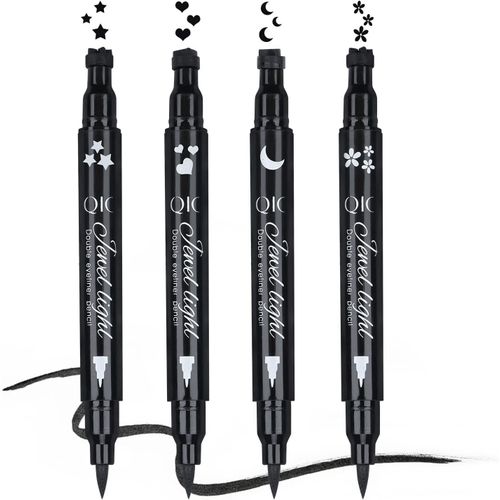 4 Pcs Eye Liner Noir Waterproof Double Eyeliner Tampon Liquide Eye Liner Maquillage Feutre Crayon Yeux Maquillage Pour Les Yeux (Étoile + Lune + C?ur + Fleur) 