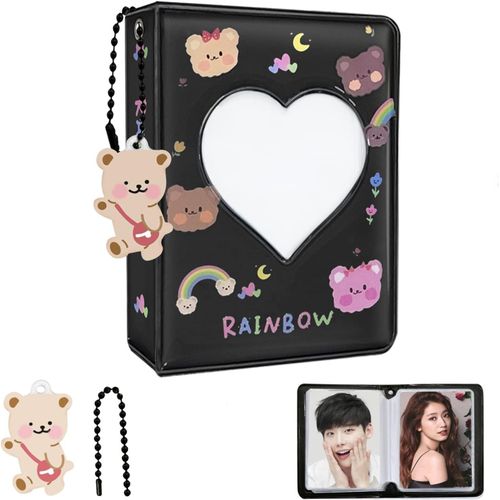 Kpop Classeur Pour Cartes Photo De 7,6 Cm, Mini Album Photo Kpop Pour Cartes Photo, Album Kpop Creux Pour Cartes Photo Kpop Avec Joli Pendentif (40 Pochettes, Noir)