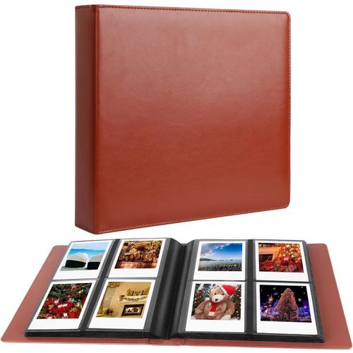 Album Photo Grand Format Avec 192 Poches Pour Les Photos Polaroid Carrées De Type I-Type (88 X 107 Mm) Et Pour Les Images Du Film Instax Wide (108 X 86 Mm) (Marron)