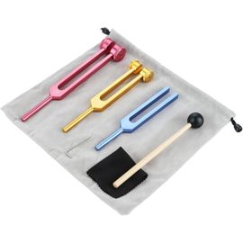 Dreld Ensemble De Diapasons ¿ 128 Hz, 256 Hz, 512 Hz Pour La Guérison Des Chakras, La Thérapie Sonore, La Réparation De L'adn Et L'utilisation Médicale Avec Chiffon De Nettoyage, Clé Allen Et Marteau