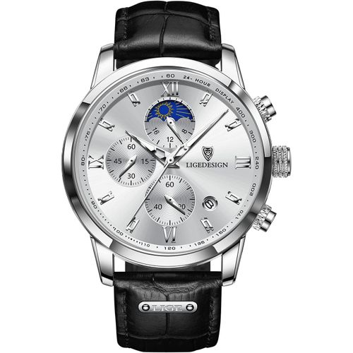 Montres Hommes Mode Étanch Acier Inoxydable Analogique Quartz Sport Chronographe Classique Cuir Bracelet Montres
