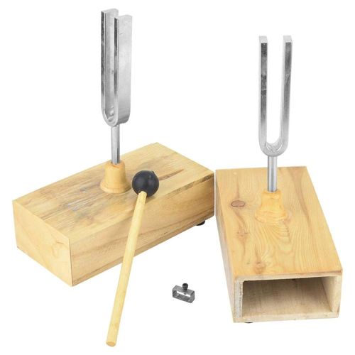 2 Pièces Diapason Avec Boîte De Résonateur En Bois, Instrument Expérimental De Virbration 440 Hz Avec 1 Pièces Diapason Heurtoir