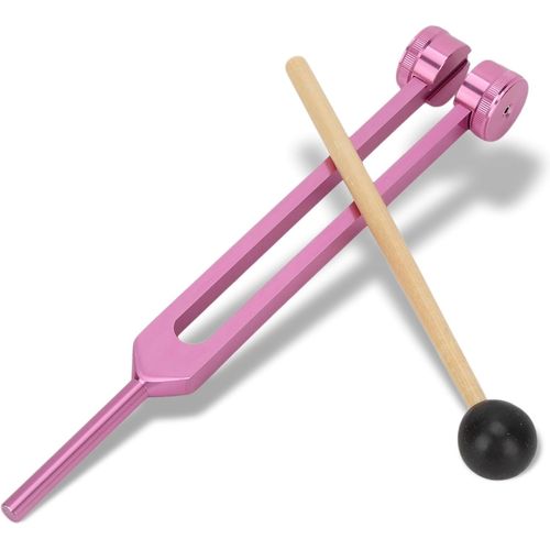 Diapason 128 Hz, Diapason Lesté 128 Hz Processus De Peinture Du Curseur Sonique Diapasons Sensoriels En Alliage D'aluminium Pour Chakra, Avec Clé Hexagonale Petit Marteau(Rose)
