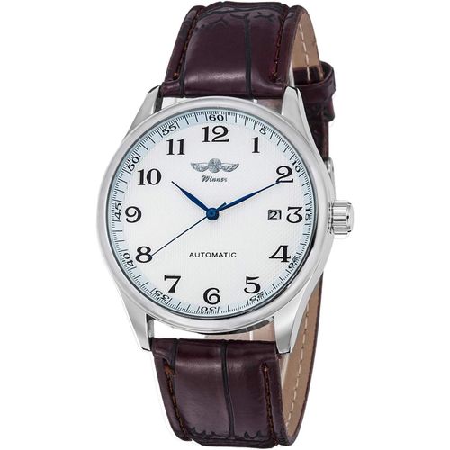 Classic Winner Montre Mécanique Pour Homme Avec Cadran Blanc Et Aiguilles Bleues - Bracelet En Polyuréthane - Remontage Automatique