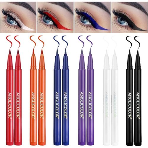 12 Pcs Eyeliner Colour Liquide Waterproof Mat,Eye Liner Waterproof Eyeliner Couleur De 6 Couleurs,Crayon Pour Les Yeux Colorés Hautement Pigmentés Anti-Taches Halloween 