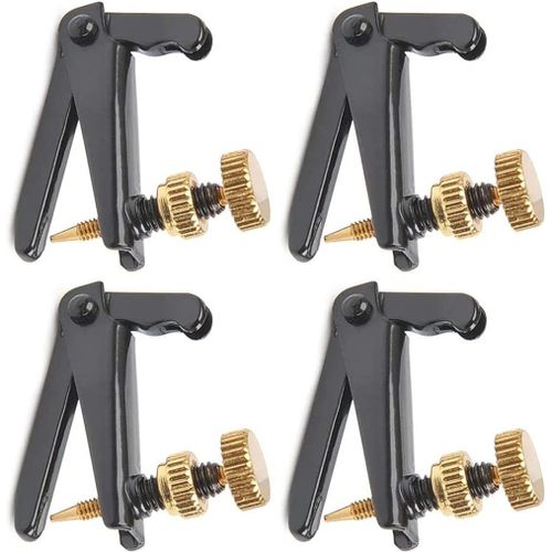 4pack Violon Fine Tuners Pour 4/4-3/4 Violon Metal Thong Adjuster Nickel Plated Anti Rouille Pour Accessoires Pour Violon, Noir, Or