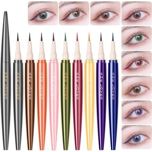 Eyeliner Liquide Mat Coloré De 9 Couleurs, Eyeliner Haute Précision Waterproof & Longue Tenue - Coffret De 9 Liner Feutre Ultra-Pigmenté, Crayons Gel Pour Les Yeux Maquillage & Body Art Créatif 