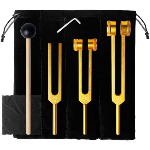 3 Pièces Diapason, 128+256+512 Hz Diapason Standard, Diapason En Alliage, Diapason En Aluminium Utilisés Pour Le Yoga Méditation La Thérapie Son L'instrument De Guérisonavec Marteau Et Étui