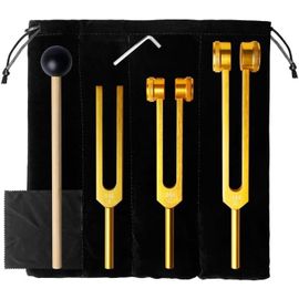3 Pièces Diapason, 128+256+512 Hz Diapason Standard, Diapason En Alliage, Diapason En Aluminium Utilisés Pour Le Yoga Méditation La Thérapie Son L'instrument De Guérisonavec Marteau Et Étui