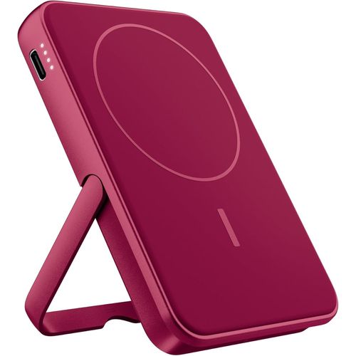 Batterie Externe Magnétique Sans Fil 5000mah Avec Support, Magsafe, Compatible Avec L'iphone 16/15/14/13/12, Charge Rapide Pd 20w, Port Usb-C (Entrée/Sortie) (Berry Red)[X894]