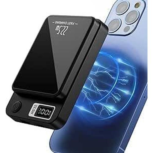 Batterie Externe Sans Fil Magnétique 10000mah Power Bank Chargeur Portable Charge Rapide Pd 20w Usb-A 22.5w Mag-Safe Batterie Compatible Avec Écran Led Pour Iphone 12/13/14/Mini/Pro/Pro[X982]