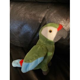 Peluche Doudou Perroquet Petjes World Vert ,Bleu Et Rouge 14cm