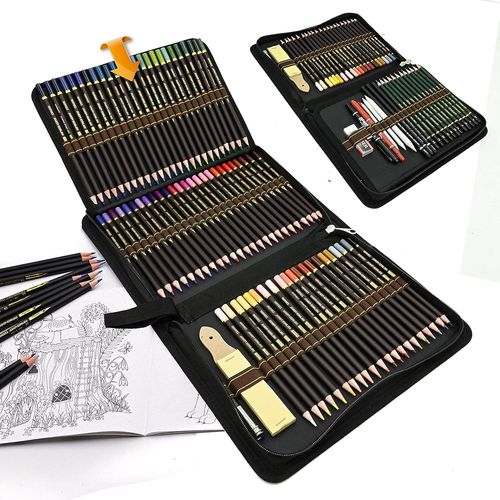Crayons De Couleur De Dessin Et Kit De Croquis Professionnels, Set De 96pcs,Pochette Avec Zip Inclus Crayons Couleurs Crayon De Graphite Outils Pour Dessiner,Idéal Pour Adultes