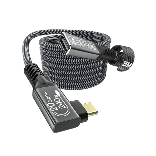 Rallonge Usb C 3M,Rallonge Usb C Male Femelle,Usb C Extension Usb C 3.2 20Gbps 240W Cable Usb C Video 4K @60Hz,Rallonge Usb C Coudé Compatible Iphone 15/16 Pro Max, Mackbook Galaxy S24