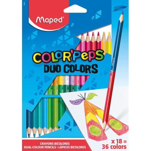 - Crayons De Couleur Duo 2 En 1 Color'peps - Pochette De 18 Crayons De Couleurs Double Mine Résistante Pour 36 Couleurs - Crayons En Bois Certifiés Fsc
