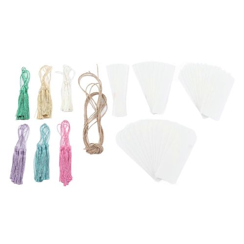 36pcs Acrylique Signets Blancs Rectangle 0,04 Pouce pais Impermable Clair Marque-Page Avec 36 Pompon Corde De Chanvre