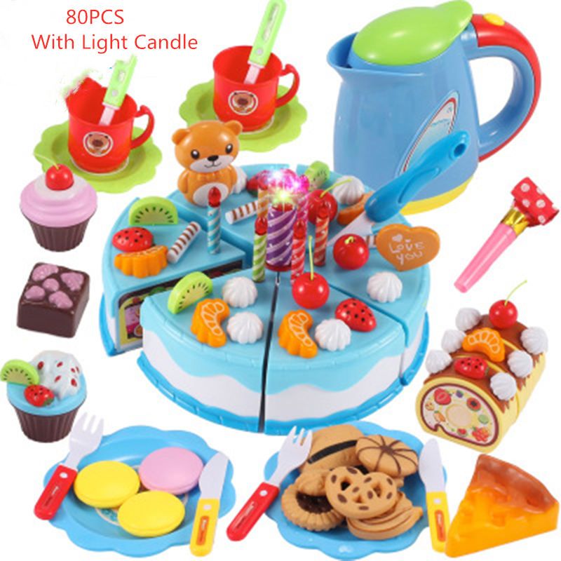 37 80 Pieces Bricolage Gateau Jouet Cuisine Nourriture Semblant Jouer Fruits Coupe Anniversaire Gateau Jouets Rose Bleu Pour Enfants Educatifs Filles Cadeau Rakuten