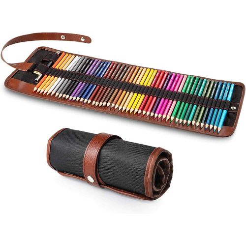 Crayon De Couleurs Pour Adultes Enfant, 48 Crayons De Couleur De Bois Avec Rallonge De Crayon, Artiste Kit Dessin Avec Pochette Enroulable Pour Livres De Coloriage
