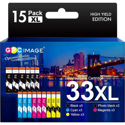 Gpc Image 33Xl Cartouches D'Encre Compatible Pour Epson 33 Xlpour Expression Premium Xp-540 Xp-530 Xp-830 Xp-7100 Xp-900 Xp-640 Xp-630 Xp-635 Xp-645 (15 Pack)