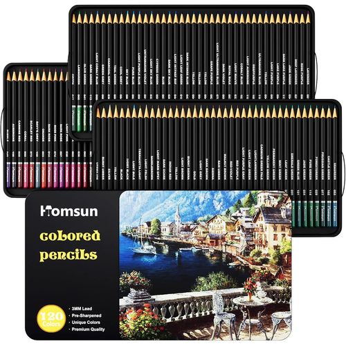 120 Crayons De Couleur Avec Noyau Souple, Boîte En Métal Pour Adultes Artistes Professionnels, Crayons De Aquarellables Pour Dessin, Esquisse, Coloration