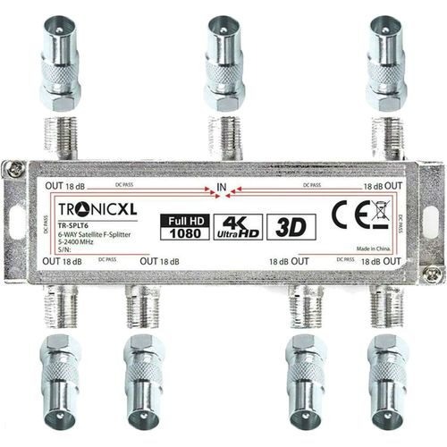 Répartiteur 6 Voies Bk Premium Adaptateur Câble D'Antenne Tv Satellite Pour Tnt Télévision Par Câble Sat Dvbs Dvbs2 Dvbt Dvbc Numérique Full Hd Tv Distributeur Opensys Separateur[L504]