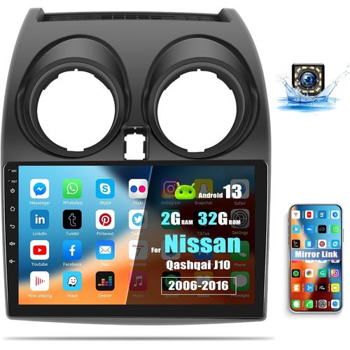 2G+32G Android 13 Dopple Din Pour Nissan Qashqai 2006-2016,9 Pollici Autoradio 2 Din Touch Display Con Ios/Android Mirror Link, Bluetooth Fm/Rds Radio Wifi Gps Dual Usb Swc Caméra Arrière Ah[L1101]