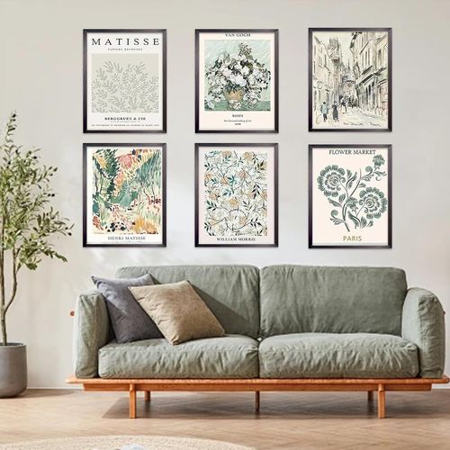 6 Pièces 30 X 40 Cm Matisse Vert Sauge Affiche Poster Mural Vintage Affiches D'Exposition Henri Matisse Affiches Florale Décoration Salon Chambre - Sans Cadre