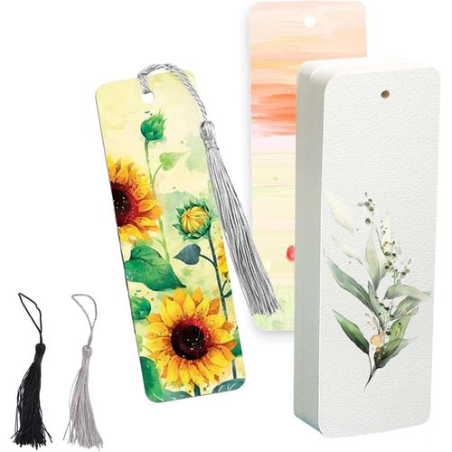 50 Pièces Vierges Marque Page, 15x5 Cm Papier Aquarelle, Marque Page Livre, Marque Page Personnalisable Avec Trou, Accessoire Lecture, Avec 50 Pièces Glands Pour Blocs-Notes, Collection