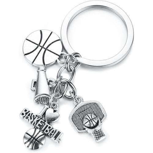 Porte-Clés De Basket En Acier Inoxydable - Avec Panier De Balle - Inscription « I Love Basketball »