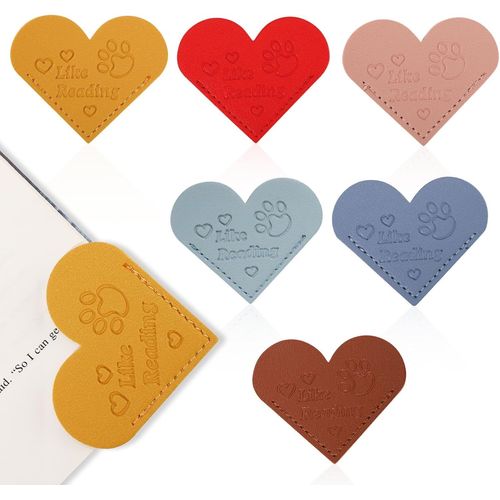 6pcs Marque-Pages En Cuir En Forme De C?ur, Marque-Pages En Forme De C?ur Marque-Pages Mignons Pour Coin De Page Marque-Pages Mignons Marque-Pages D'angle Cadeaux De Lecture (Patte De Chien)