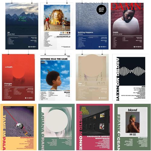 Lot De 12 D'album Poster, Impressions Sur Toile De Pochettes, Décoration Murale, Esthétique Poster, Affiche D'art, Sans Cadre, Pour Dortoir Chambre 20 X 25 Cm