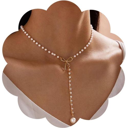 Collier De Perles De Cristal Collier Pendentif Or Y Colliers Lariat Collier Ras De Cou De Perles Strass Collier De Chaîne De Perles Bijoux Pour Les Femmes Et Les Filles