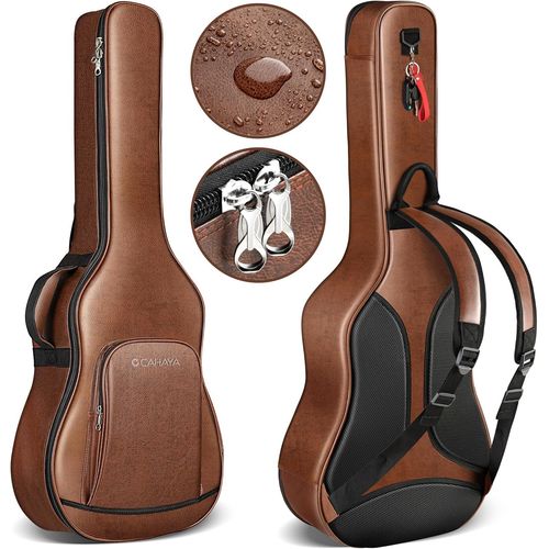 Housse De Guitare Acoustique En Polyuréthane: Imperméable Avec Rembourrage Respirant 15 Mm - Double Fermeture Éclair - Pour Guitare 40 À 42 Pouces Marron