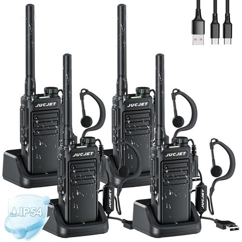 Ep31 Talkie Walkie, Pmr446 Radio Portable Rechargeable, 16 Canaux, Alarme Clignotante, Ip54 Résistant À L'Eautalkie Walkie. Avec Des Écouteurs Originaux Et Station De Charge Usb (4 Pièces)